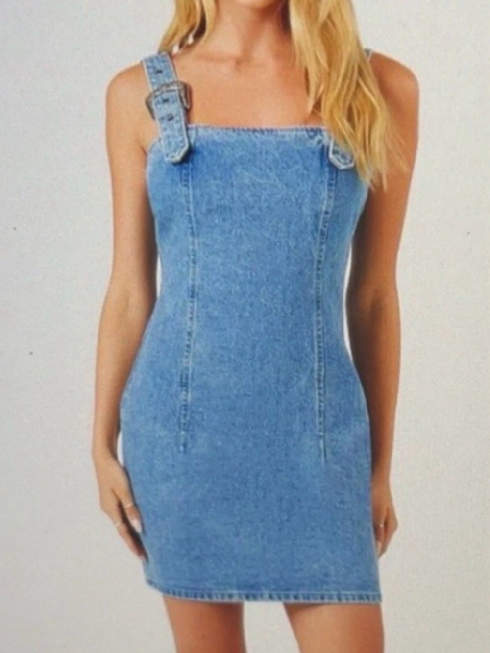 Forever 21 Denim Mini Dress Y2K Western Cowgirl Buckle Strap Festival Size M
